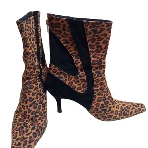 Shoes | Black Shin Length Leopard Skin 
